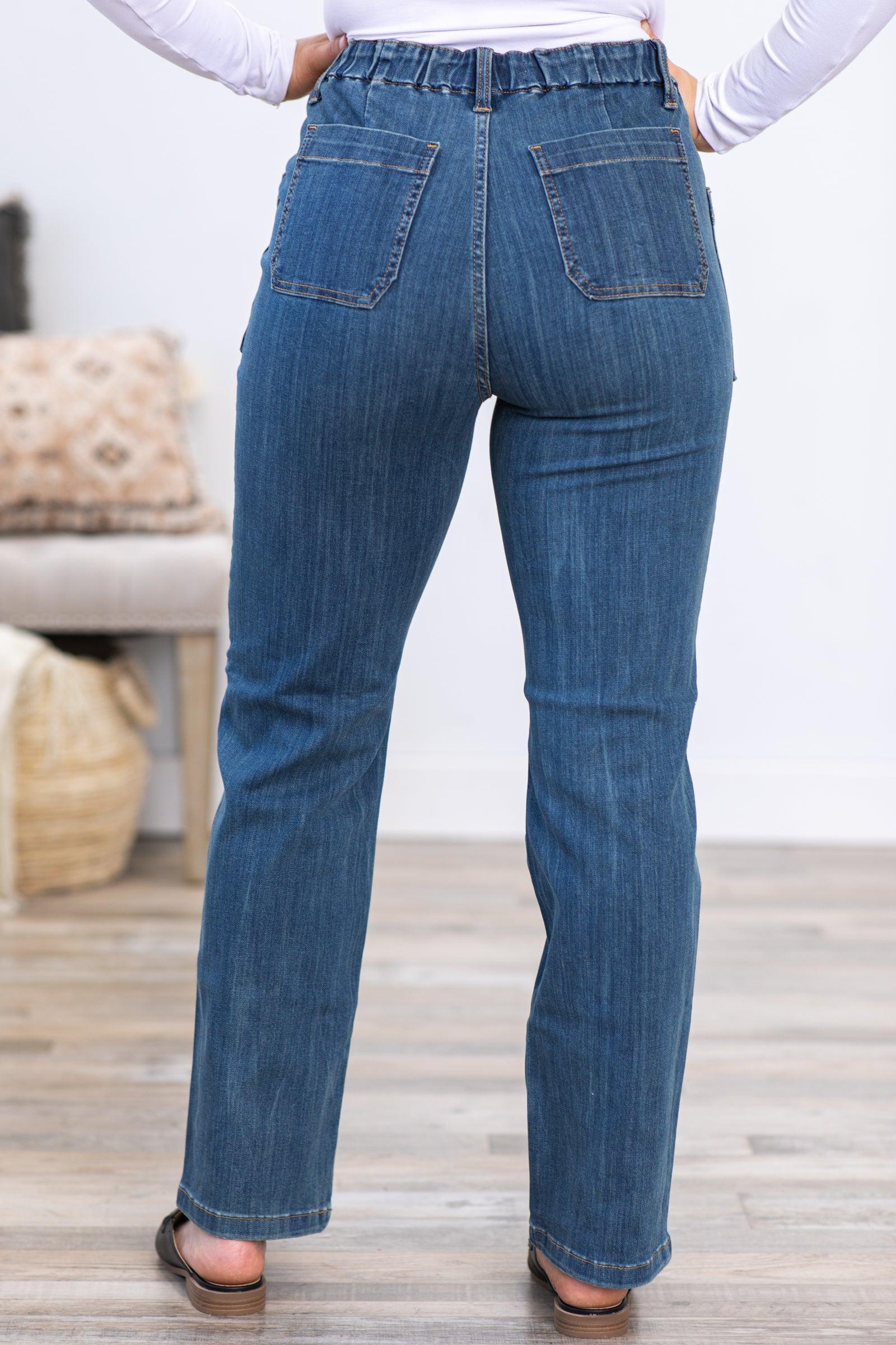 Judy Blue Vintage Elastic Waist Straight Jeans Product Image