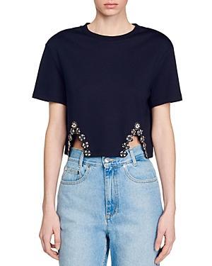 Sandro Giada Embellished Hem Short Sleeve Shirt Product Image