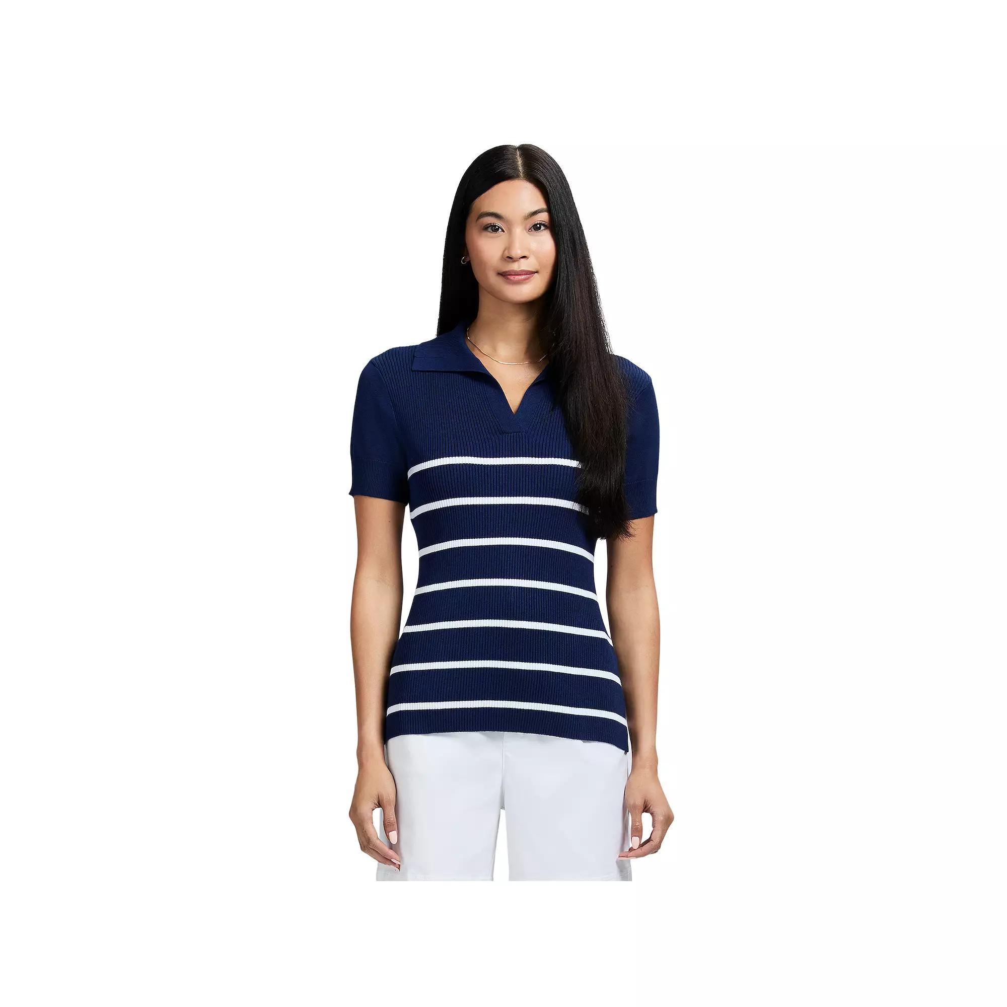 Women's IZOD Joana Short Sleeve Striped Sweater, Size: Large, Medieval Blue Product Image