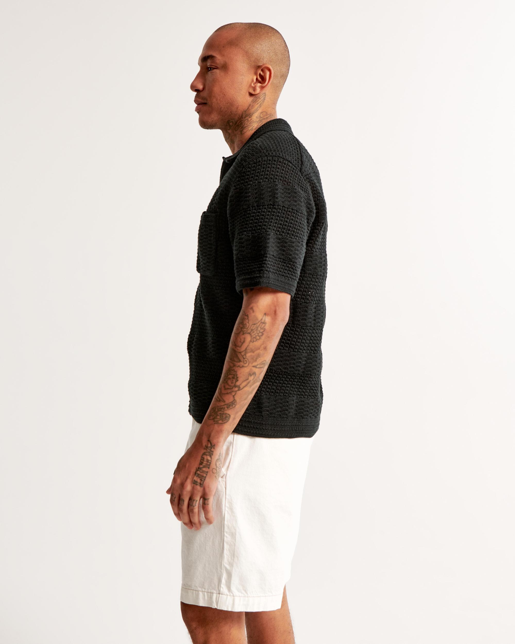 Striped Stitched Johnny Collar Sweater Polo Product Image