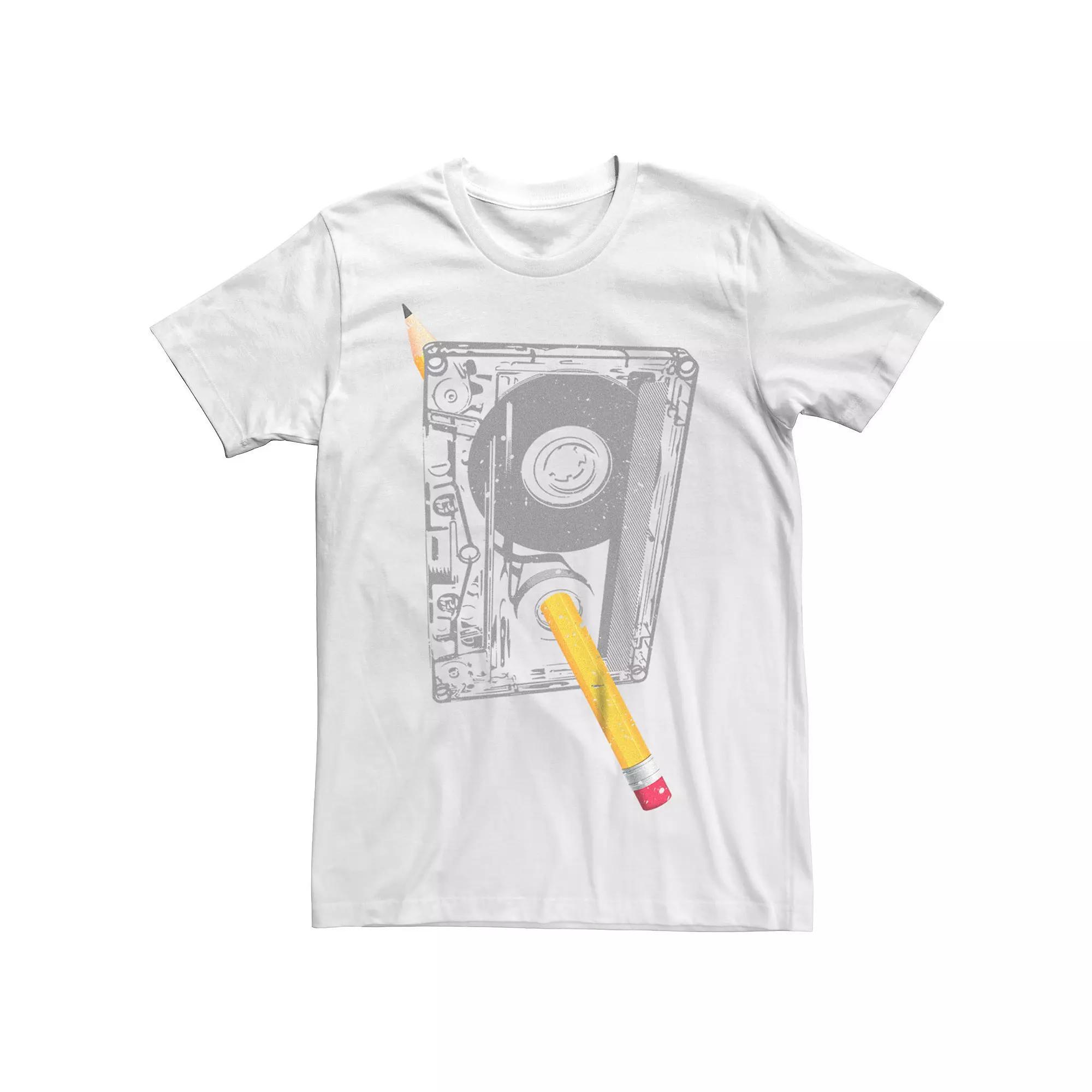 Men's Cassette Pencil Rewind Graphic Tee, Size: XS, White Product Image