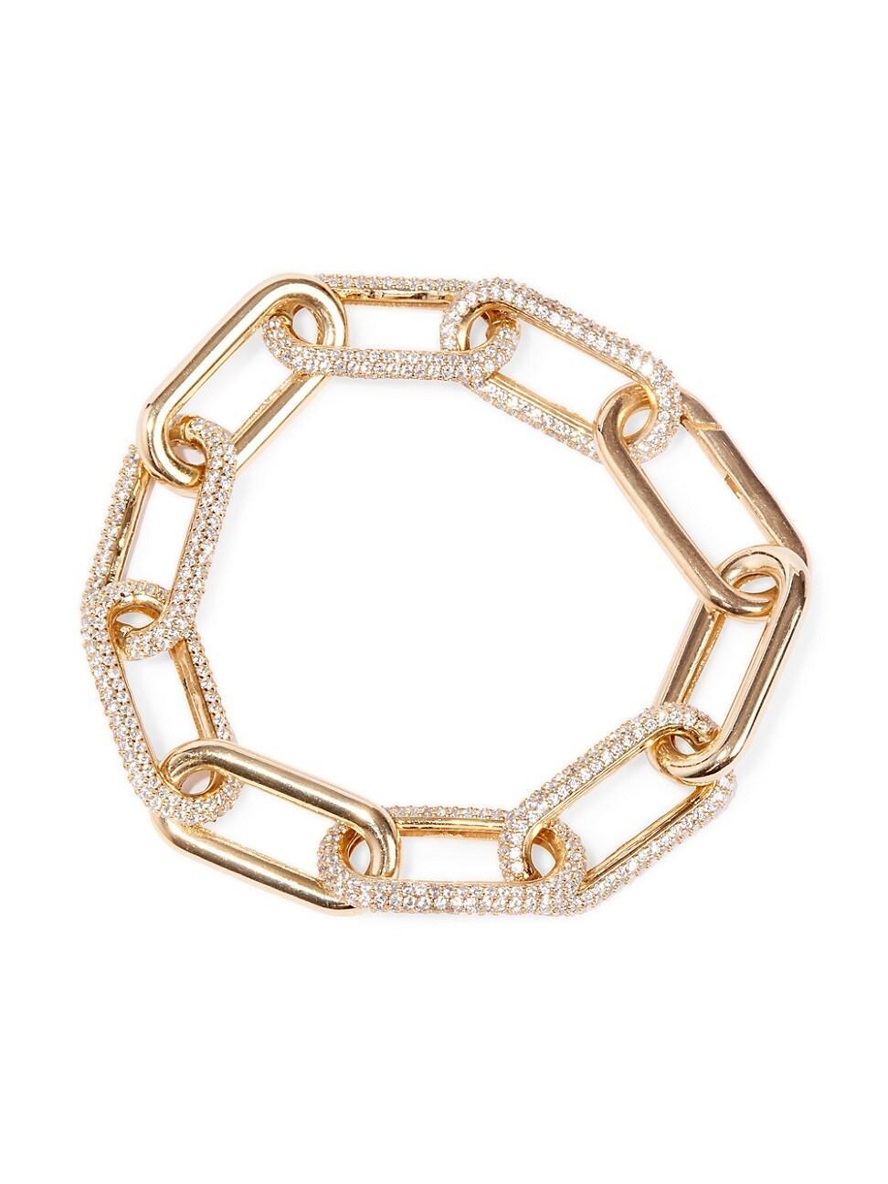 Womens 14K Gold-Vermeil & Crystal Link Bracelet Product Image