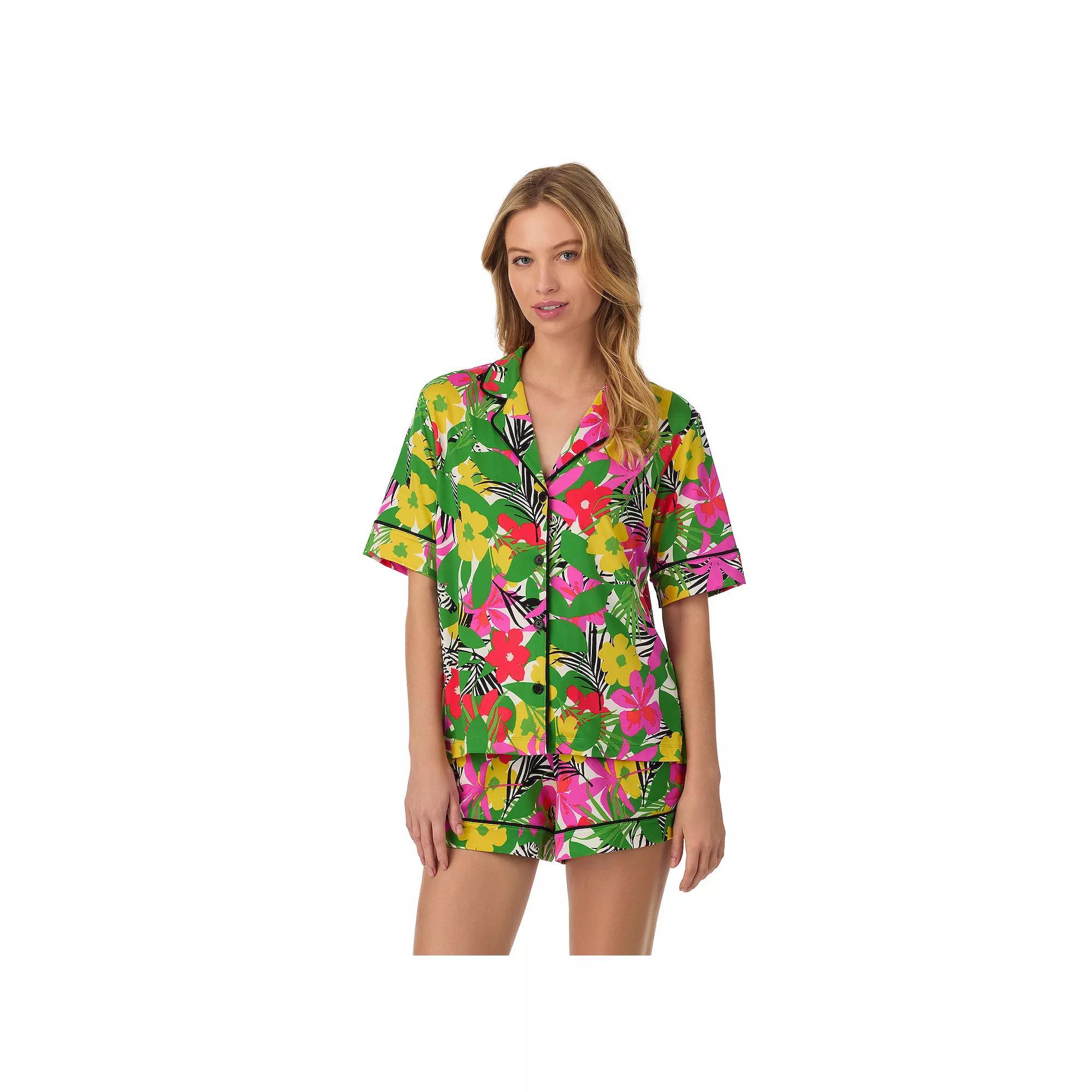 Women's Beauty Sleep Social Short Sleeve Button Front Pajama Top & Pajama Boxer Set, Girl's, Size: Large, Multflor Product Image