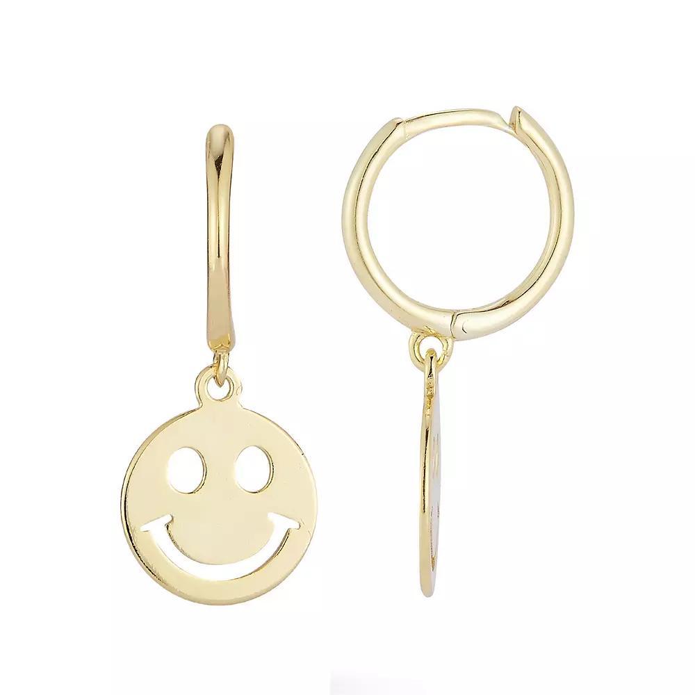 Sunkissed Sterling Smiley Face Hoop Drop Earrings, Women's, Gold Tone Product Image