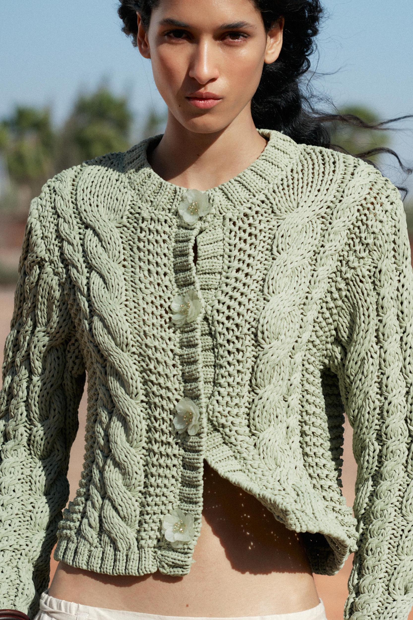 KNIT JACKET WITH FLOWER BUTTONS Product Image