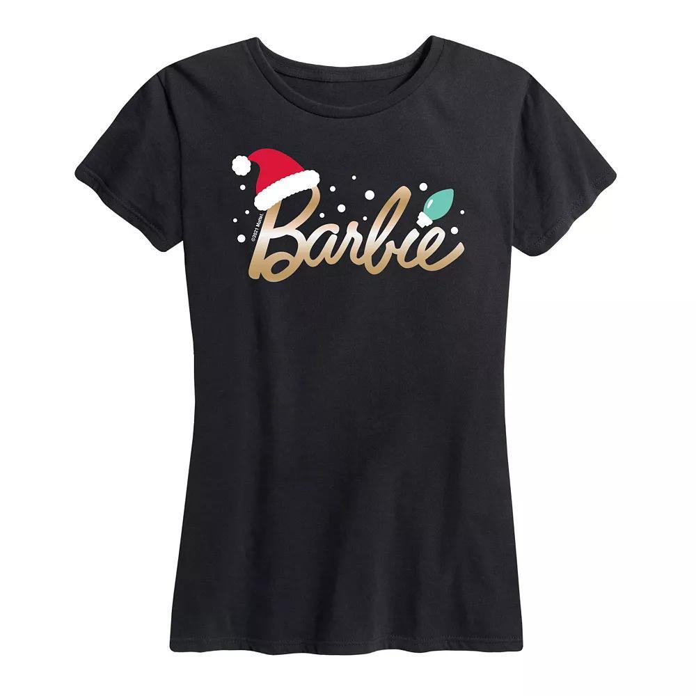 Womens Barbie Logo Santa Hat Graphic Tee, Girls Product Image