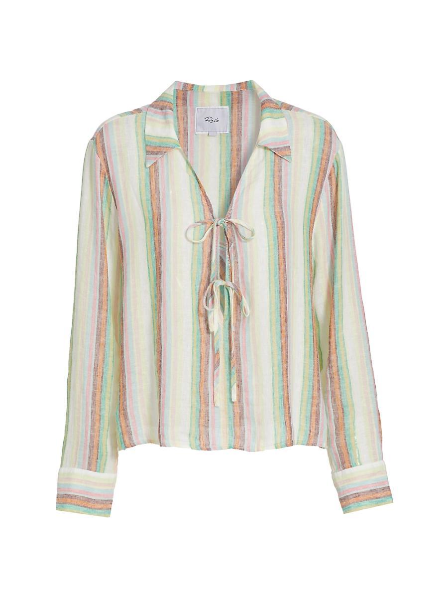 Womens Elm Striped Linen-Blend Tie Shirt Product Image
