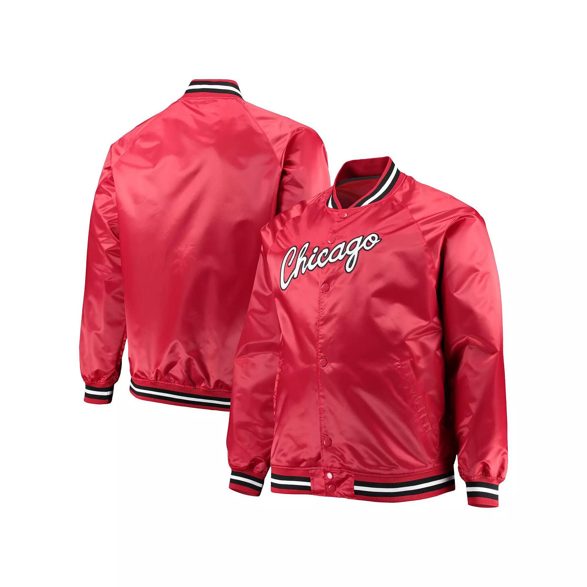 Men's Mitchell & Ness Red Chicago Bulls Big & Tall Hardwood Classics Raglan Satin Full-Snap Jacket, Size: 3XB Product Image