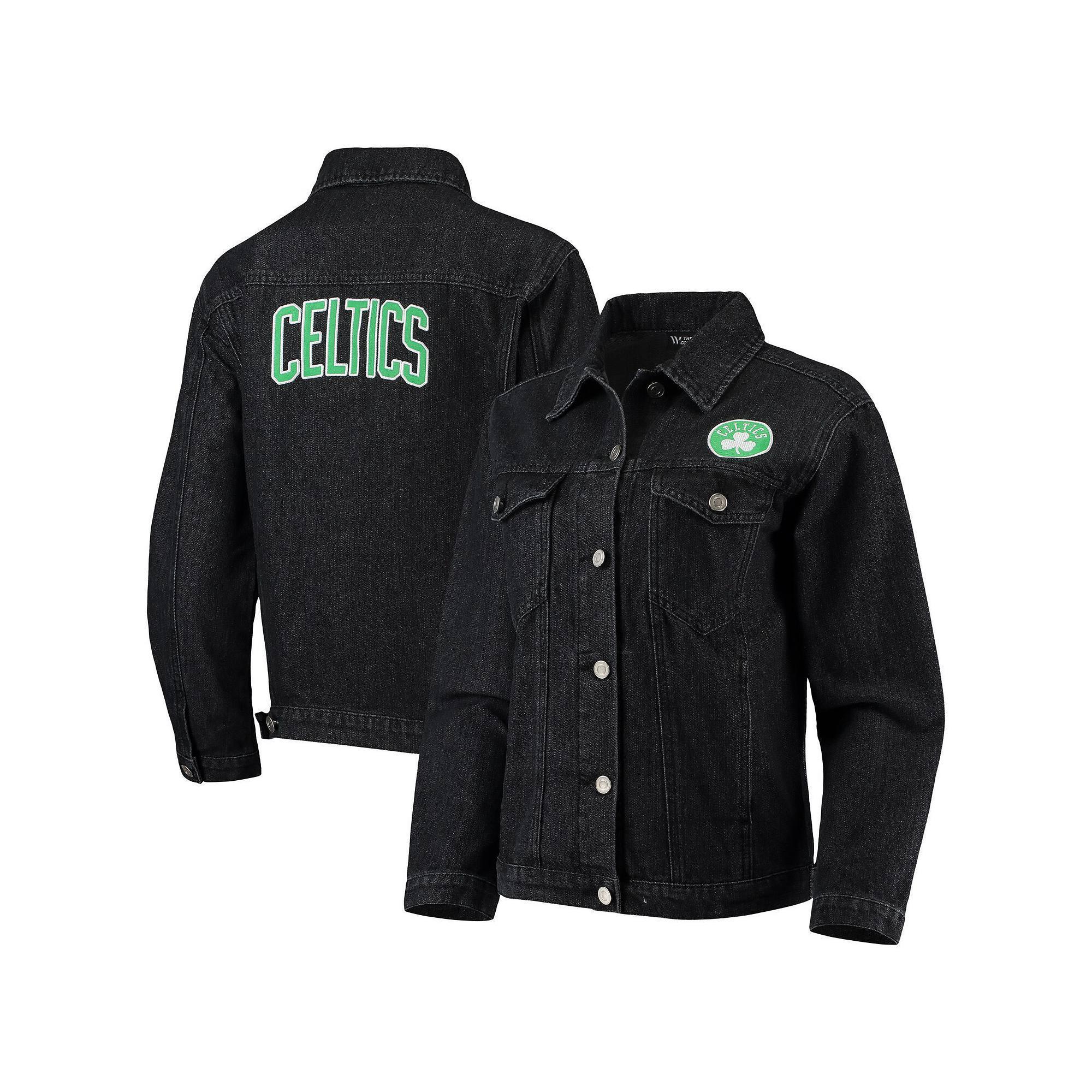 Women's The Wild Collective Black Boston Celtics Patch Denim Button-Up Jacket, Size: Medium Product Image