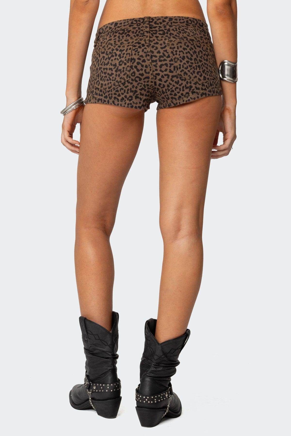 Leopard Printed Micro Denim Shorts Product Image