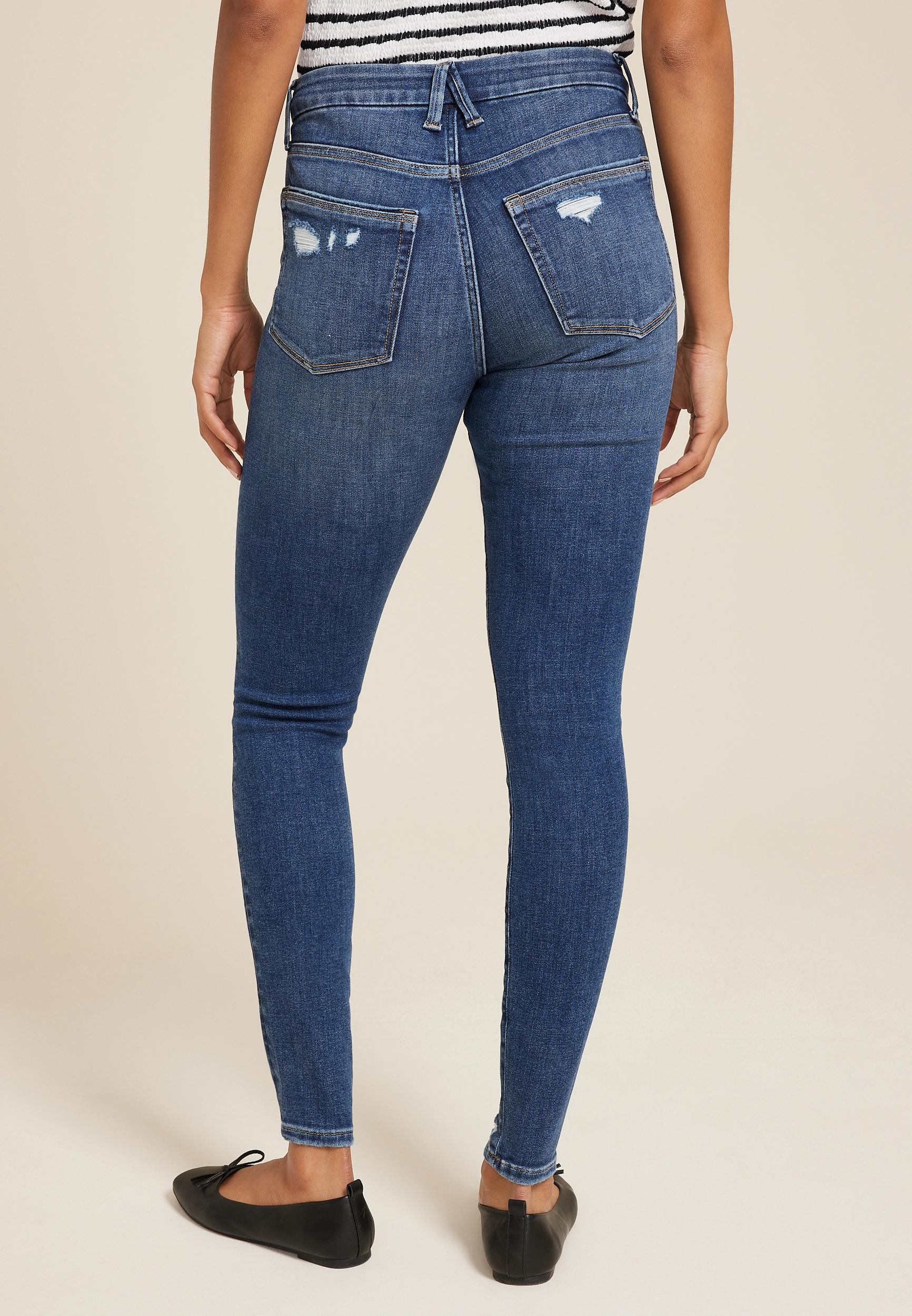 edgely™ Dark High Rise Ripped Cheeky Super Skinny Jean Product Image