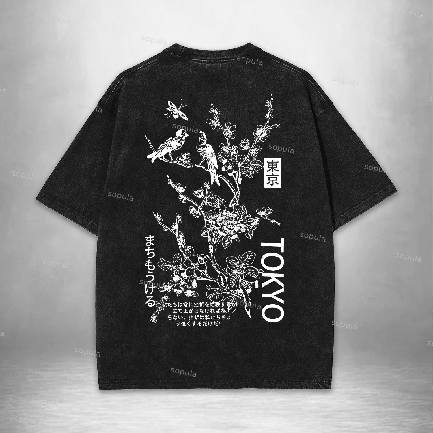 Vintage Tokyo Art Graphic Acid Washed T-shirt Product Image
