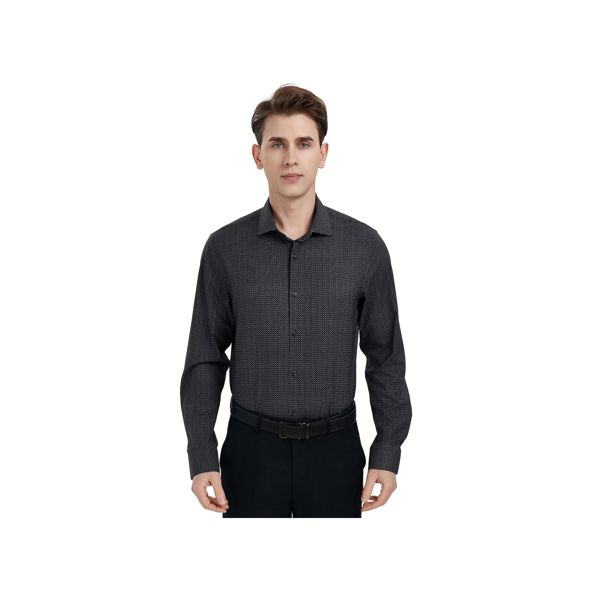 Men's Bespoke Slim-Fit Wrinkle Free Performance Dress Shirt, Size: Large-34/35, Black Neat Product Image