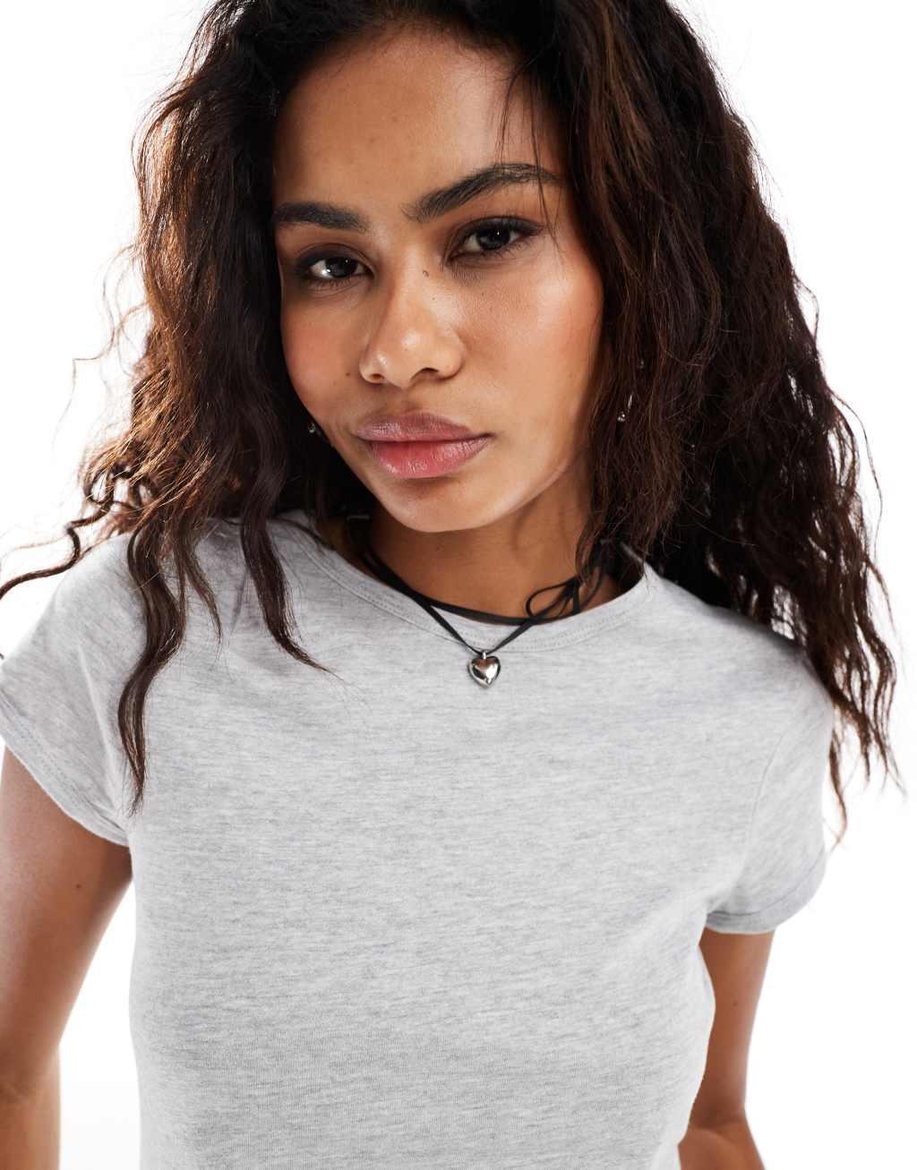 Weekday Milly super soft slim fit T-shirt in gray melange Product Image