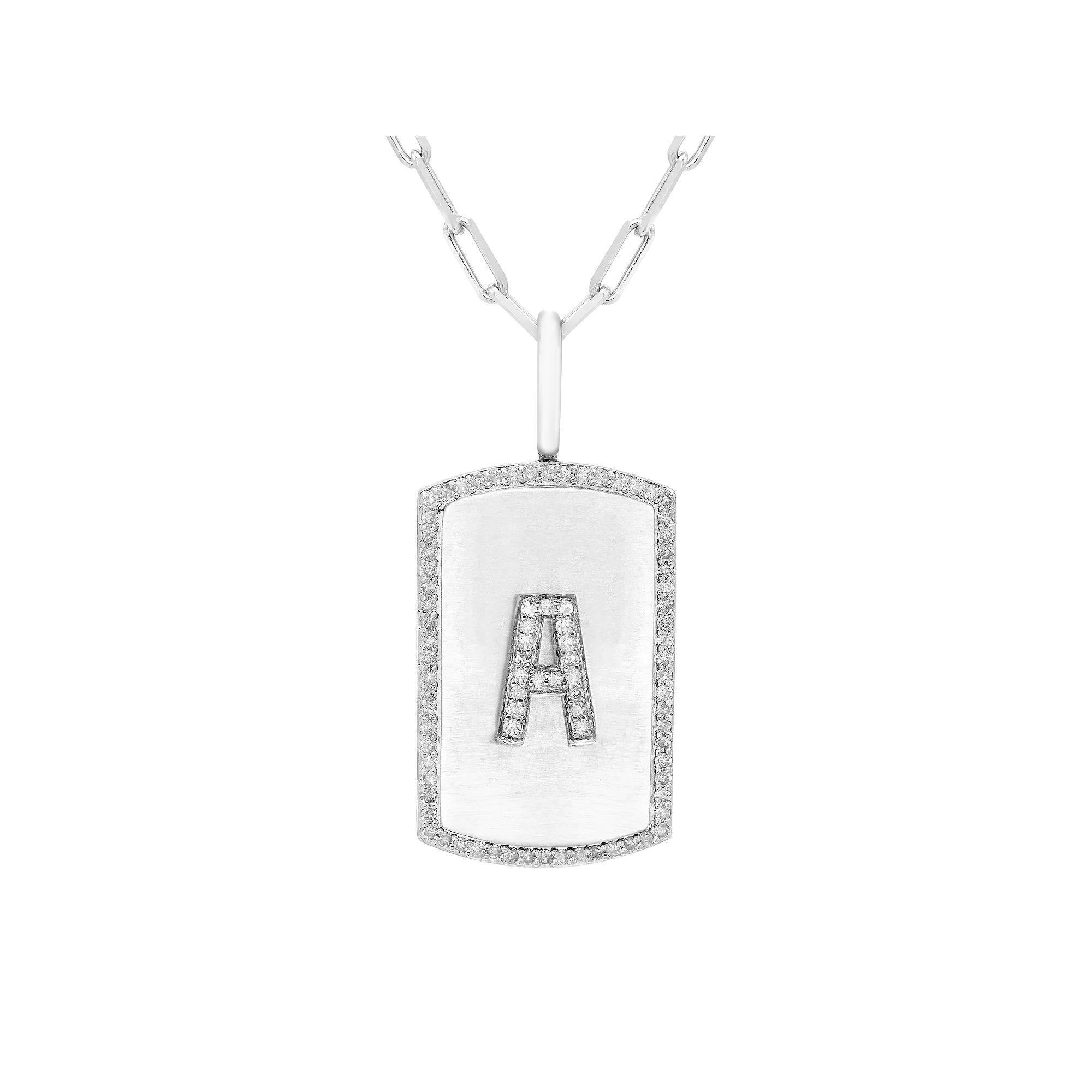 It's Personal Initial Sterling Silver & 1/4 Carat T.W. Diamond Dog Tag Necklace, Women's, Size: 20", Sterling L Product Image