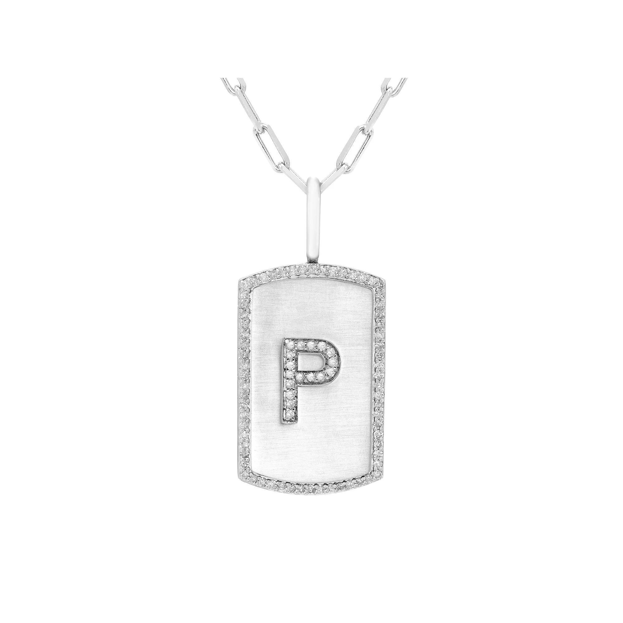 It's Personal Initial Sterling Silver & 1/4 Carat T.W. Diamond Dog Tag Necklace, Women's, Size: 20", Sterling Z Product Image