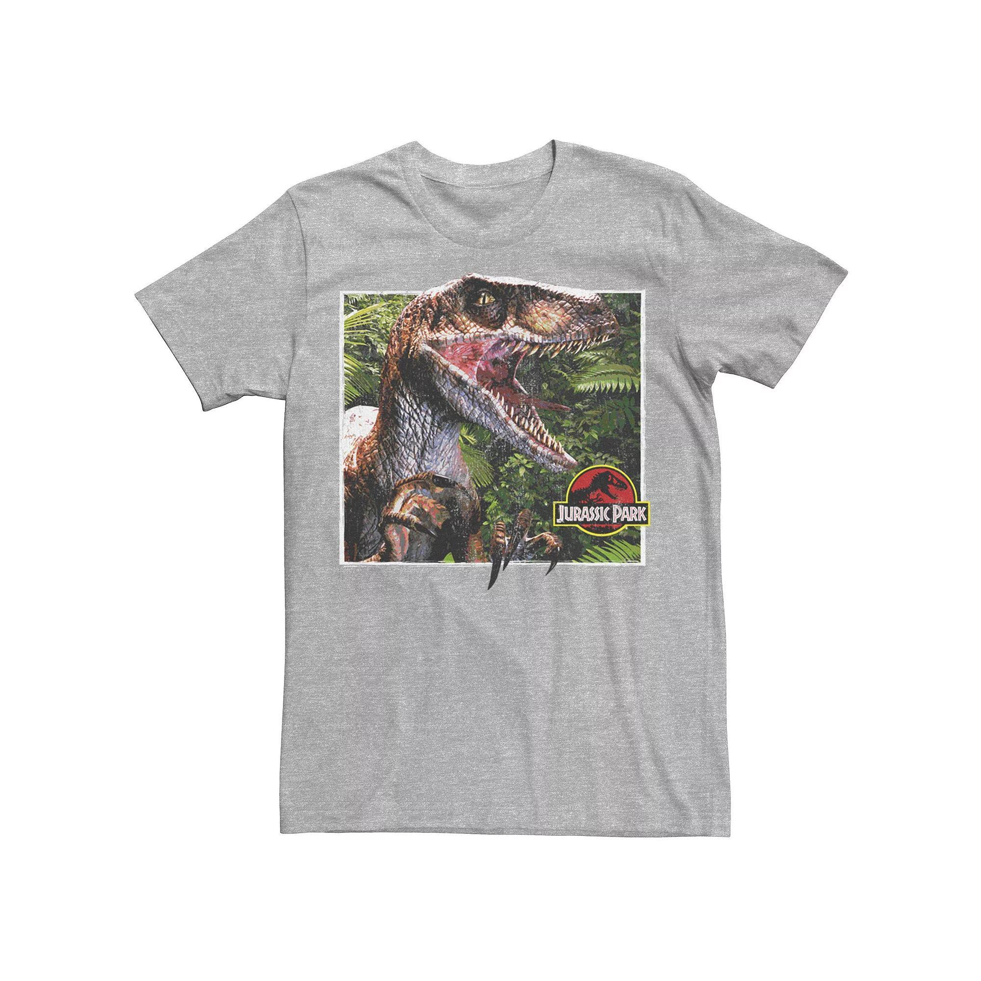 Men's Jurassic Park Raptor Coming Out Of Forest Graphic Tee, Size: Medium, Athletic Grey Product Image