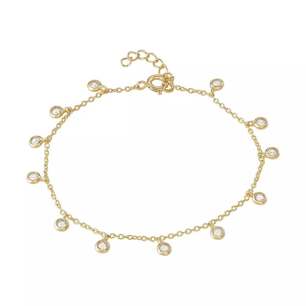 Designs by Gioelli Gold Tone Sterling Silver Cubic Zirconia Bezel Station Anklet, Women's Product Image