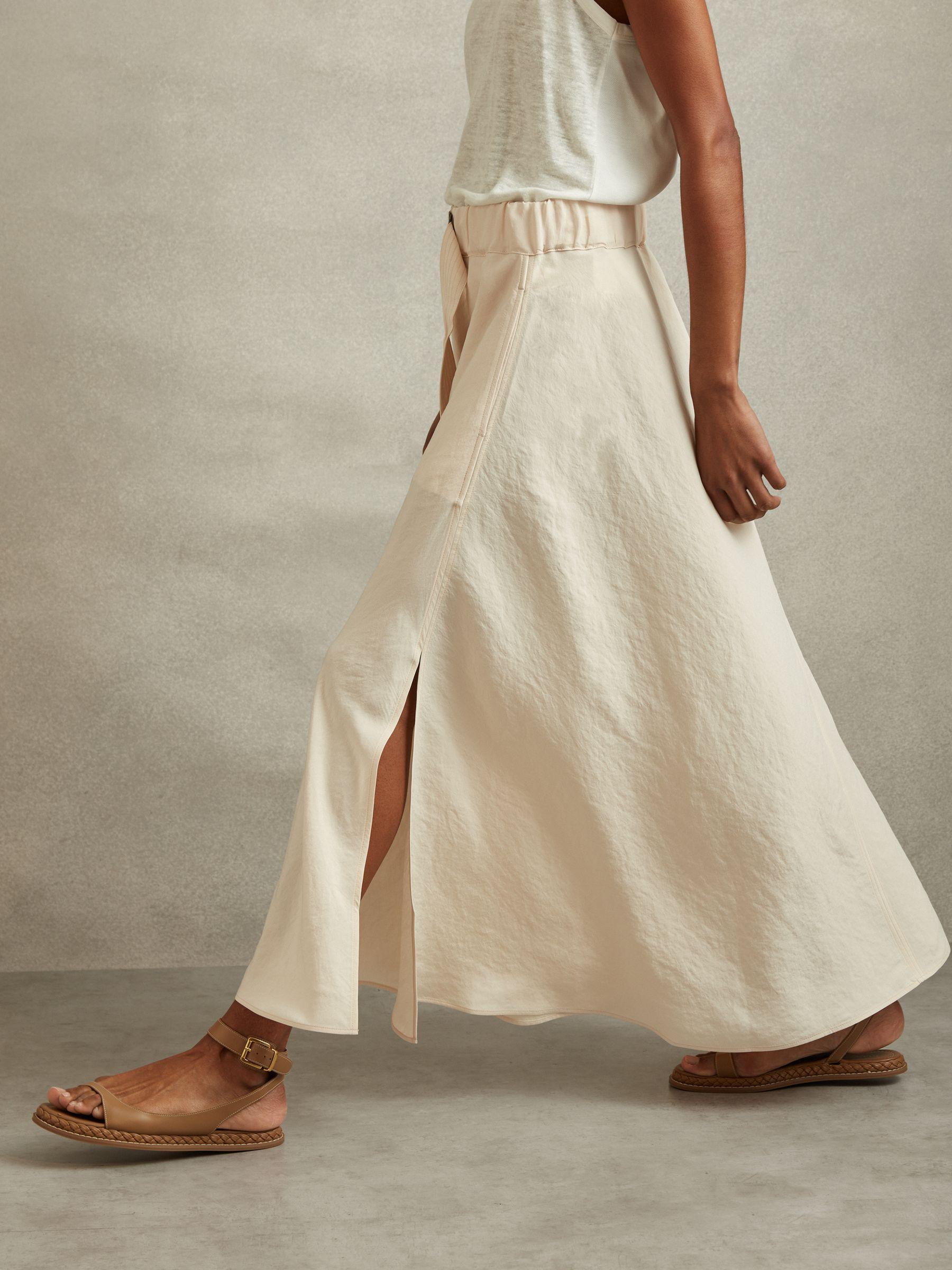 Belted Parachute Midi Skirt in Cream Product Image