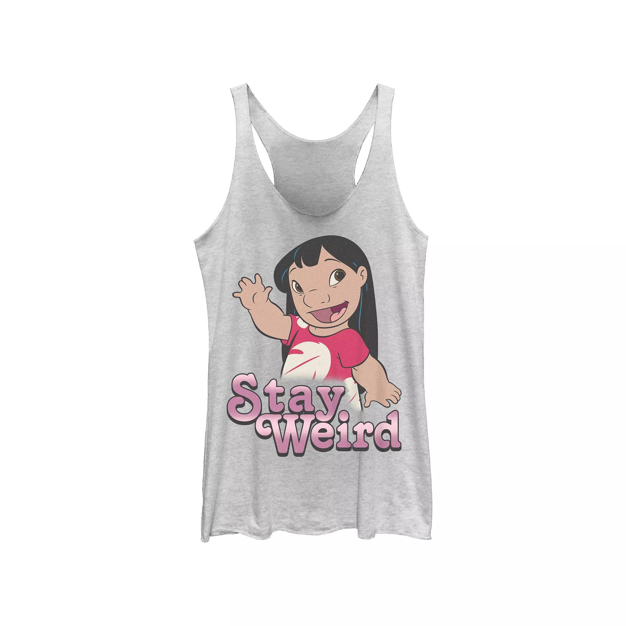 Disney's Lilo & Stitch Women's Lilo Stay Weird Tri-Blend Racerback Tank Top, Girl's, Size: Medium, White Grey Product Image