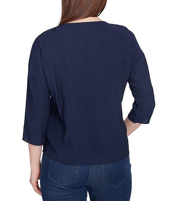 Ruby Rd. Woven Gauze V-Neck 3/4 Sleeve Tie-Front Top Product Image
