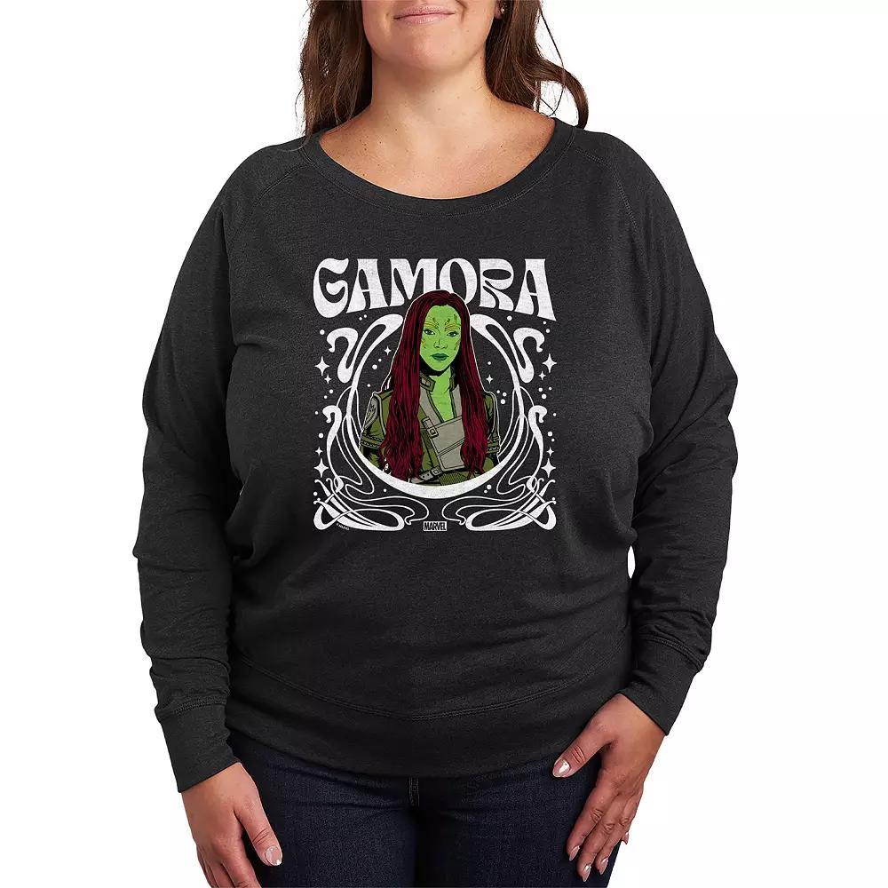Plus Size Guardians of the Galaxy Gamora Nouveau Floral French Terry Long Sleeve Tee, Womens Heather Grey Product Image