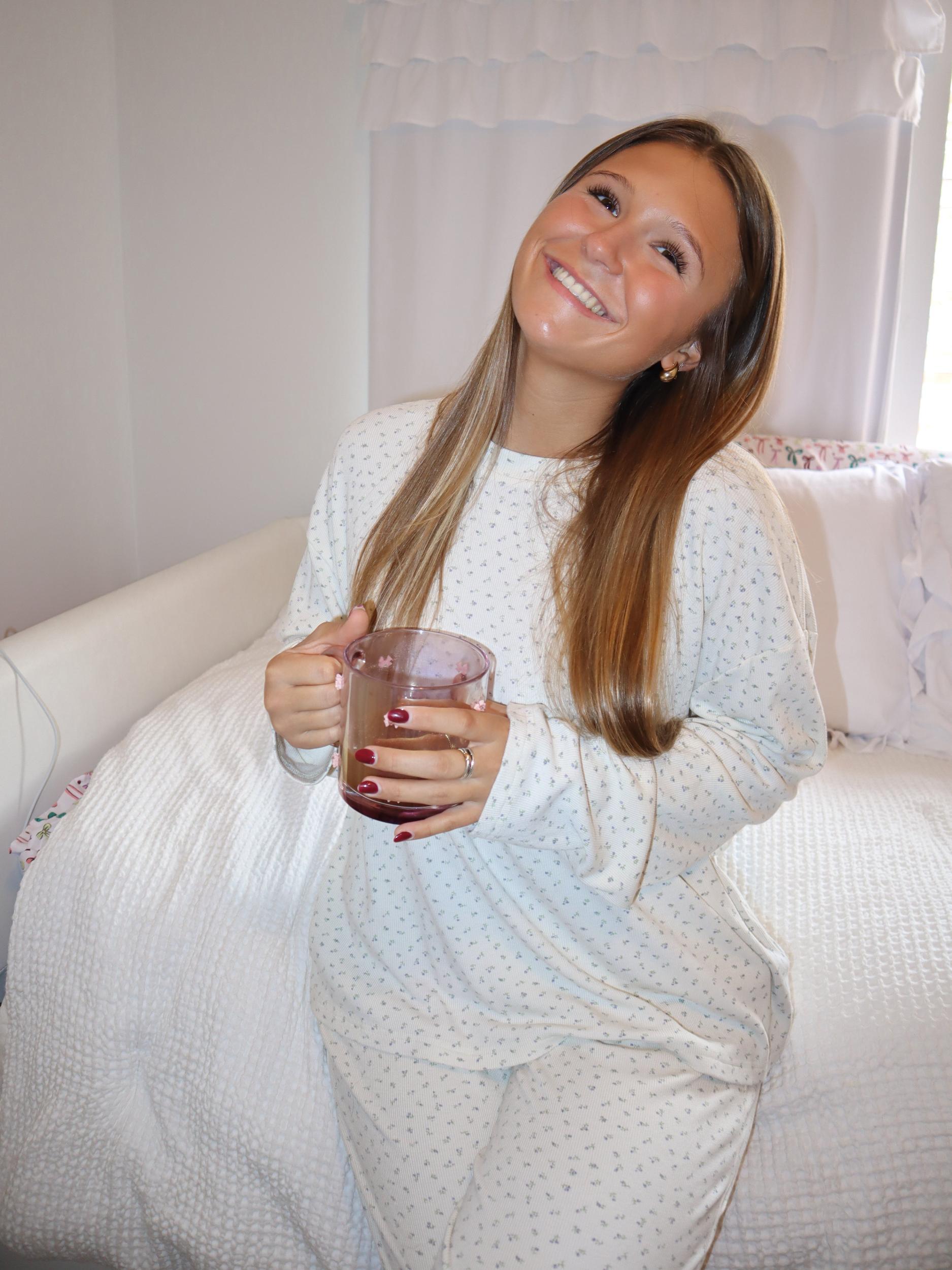Pale Floral Long Sleeve Pajama Top Product Image