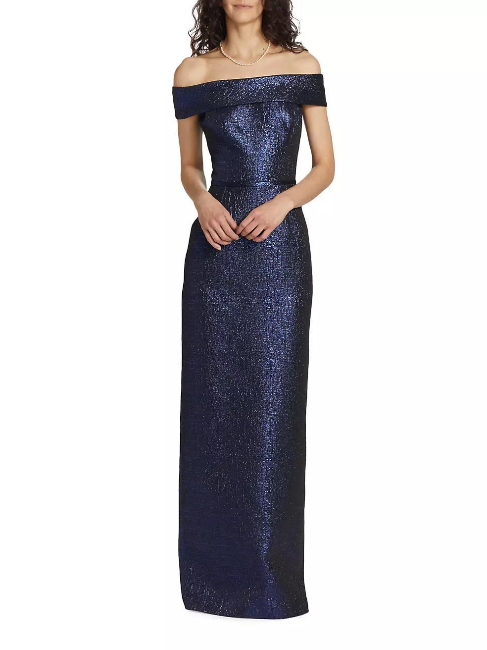 Off-The-Shoulder Metallic Jacquard Gown Product Image