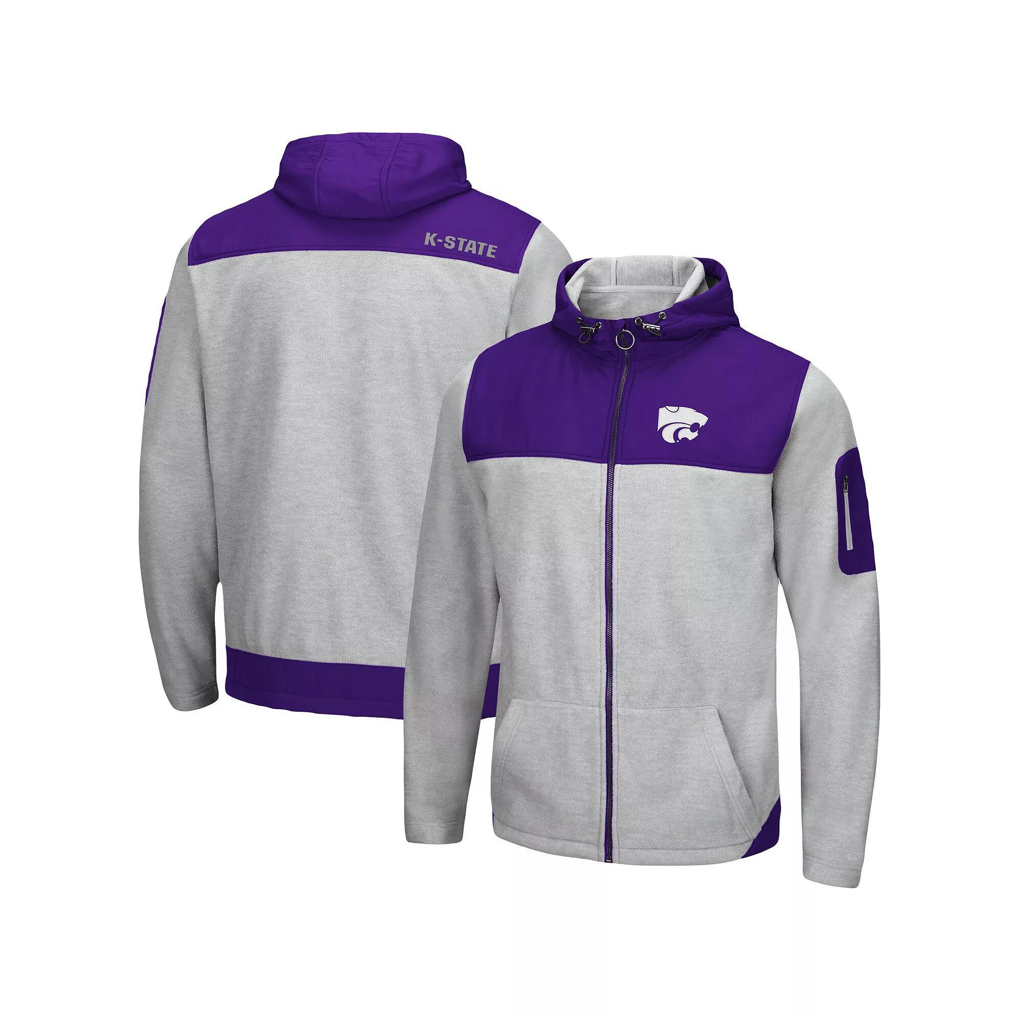 Men's Colosseum Heathered Gray/Purple Kansas State Wildcats Schwartz Full-Zip Hoodie, Size: Large, Grey Product Image