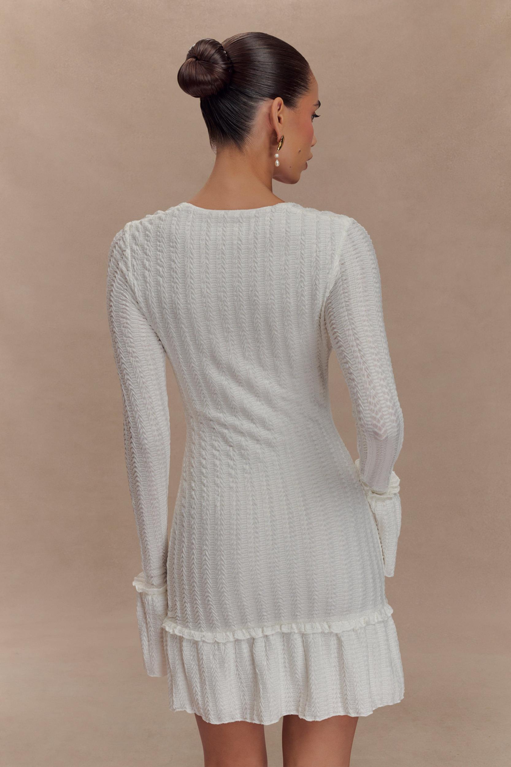 Daphne Pointelle Long Sleeve Mini Dress - Ivory Product Image
