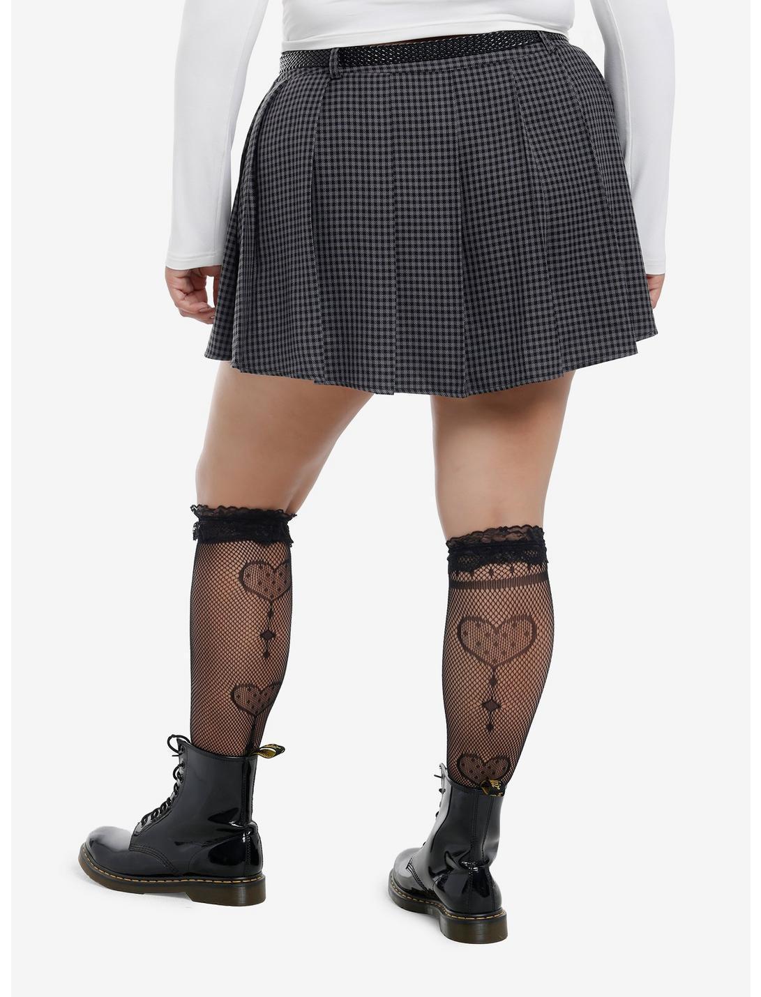 Sweet Society Black & Grey Micro Gingham Pleated Mini Skirt Plus Size Product Image