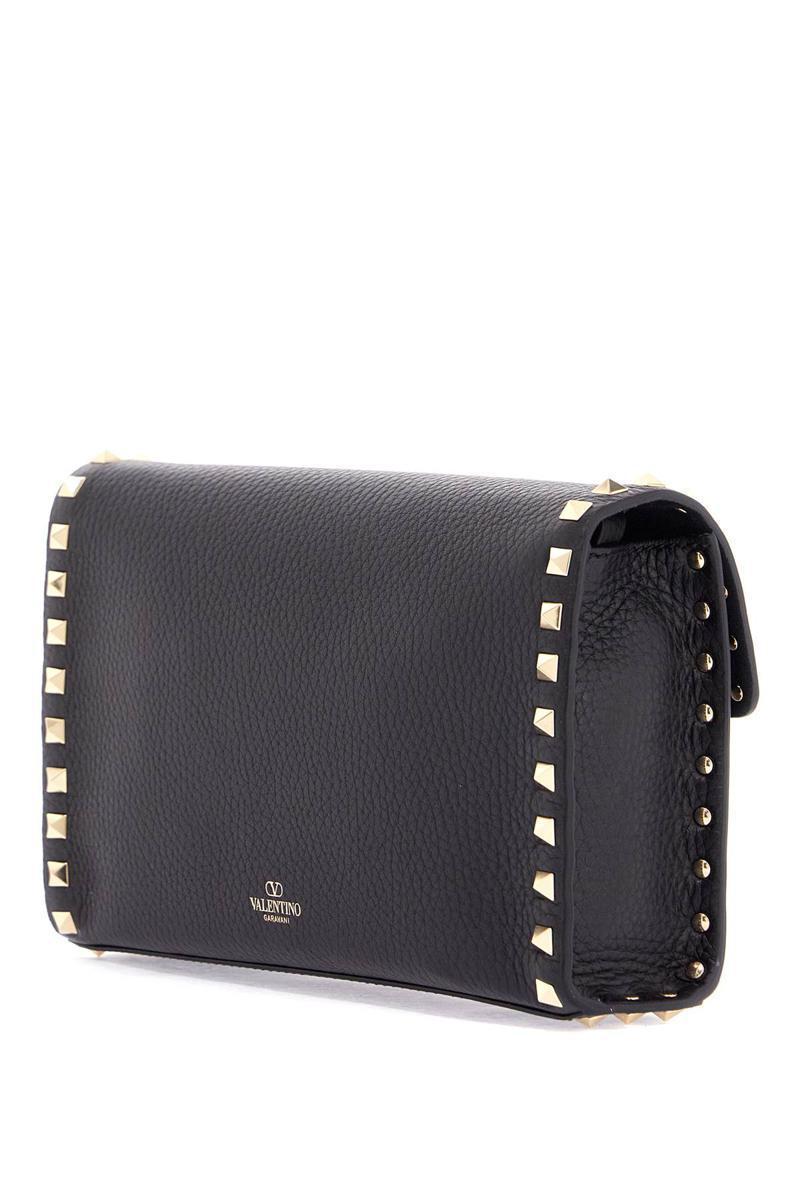 VALENTINO GARAVANI Small Black Leather Shoulder Bag With Golden Studs Product Image