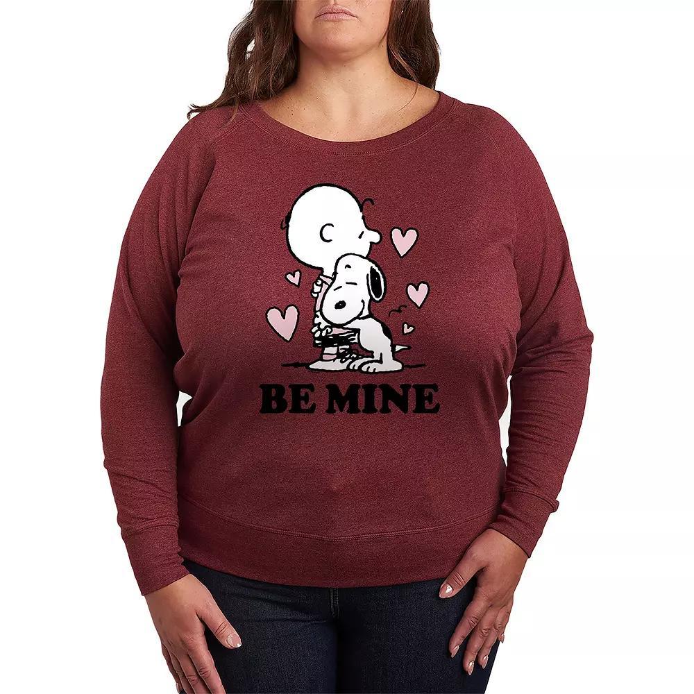Plus Size Peanuts Snoopy Dancing French Terry Long Sleeve Tee, Womens Grey Dark Red Product Image