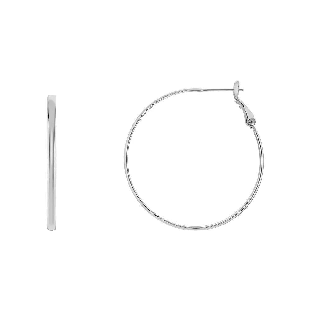PRIMROSE Silver Tone Polished Paddle Back Hoop Earrings, Women's, Size: 60MM Product Image