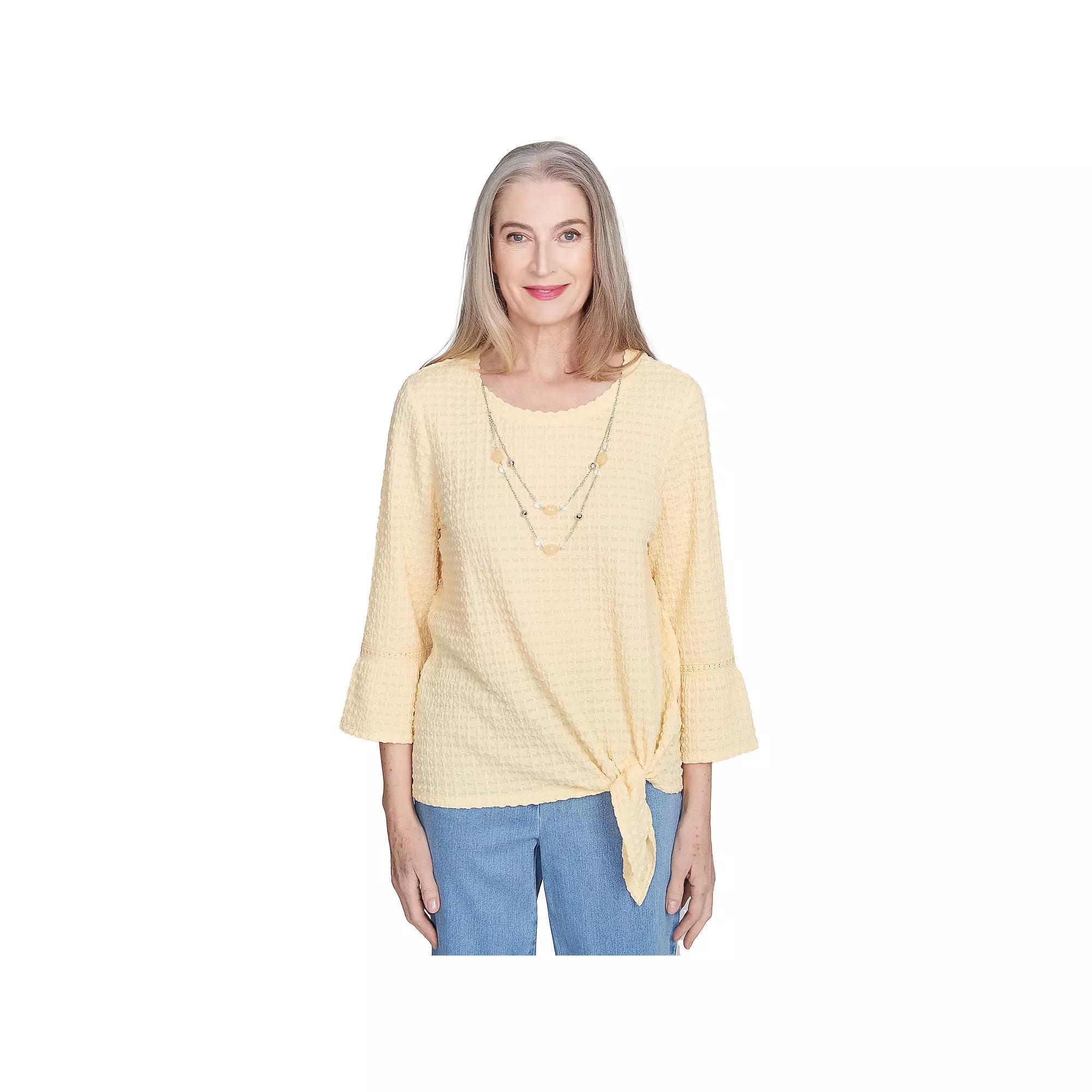 Womens Alfred Dunner Tie Front Textured Tee with Necklace Product Image