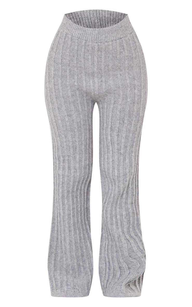 Petite Grey Athletic Sport Embroidered Knit Flared Pants Product Image