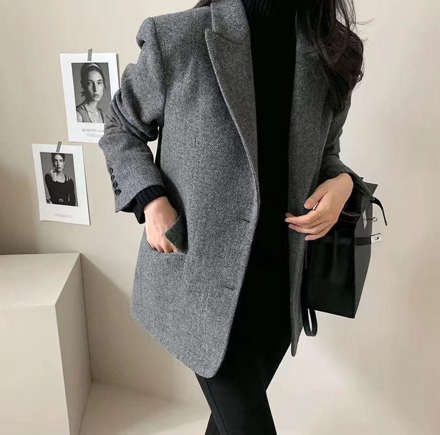 Peak Lapel Plain Single-Breasted Blazer Product Image