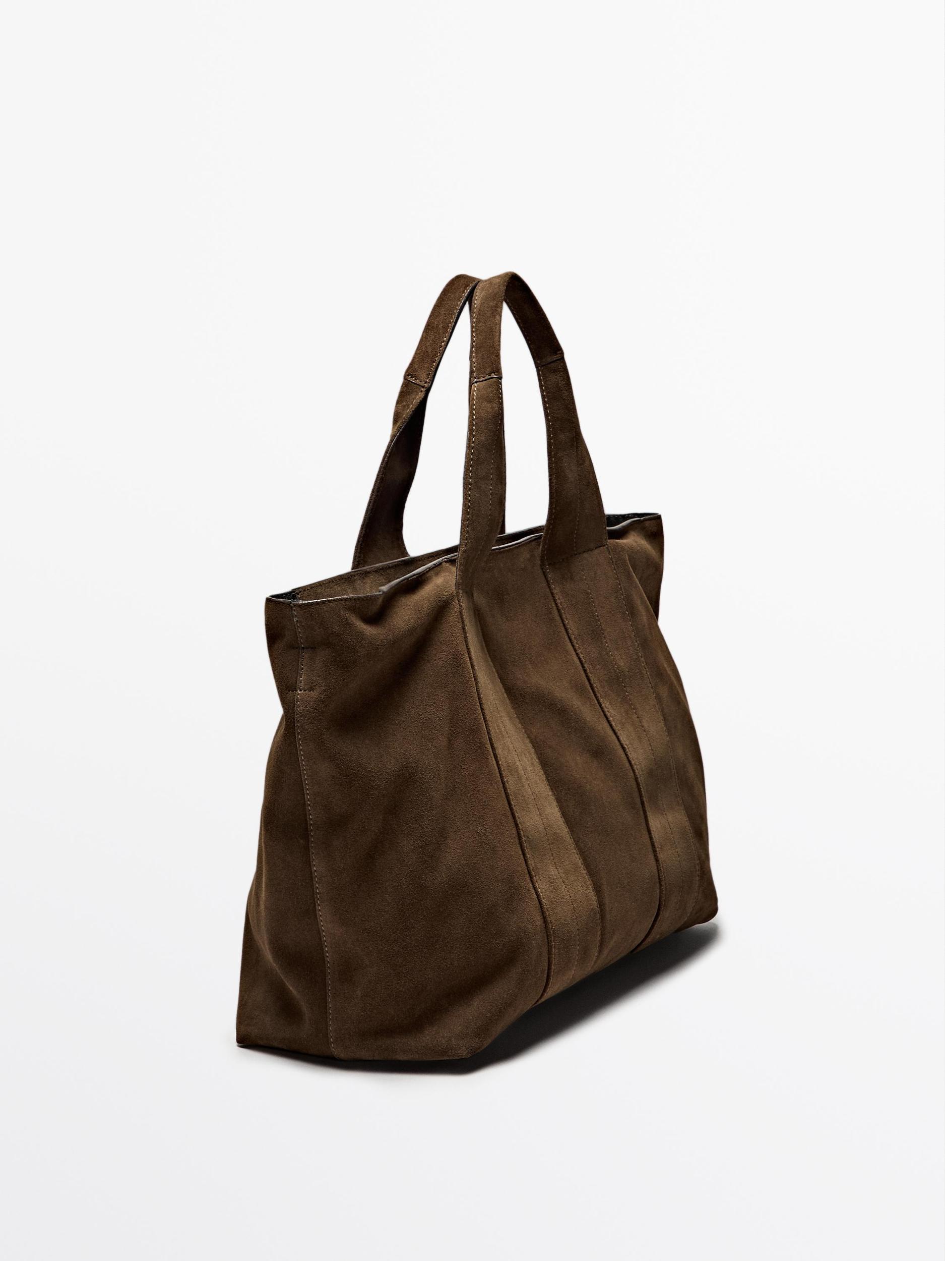 Split suede leather tote bag Product Image