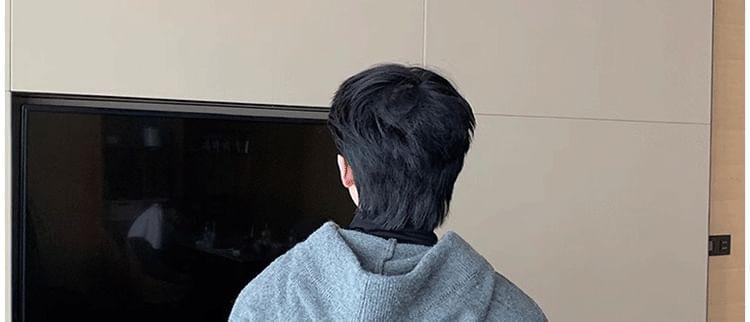 Plain Half-Buttoned Knit Hoodie Product Image