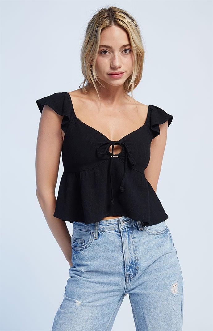 Women's Keyhole Linen Babydoll Top Product Image