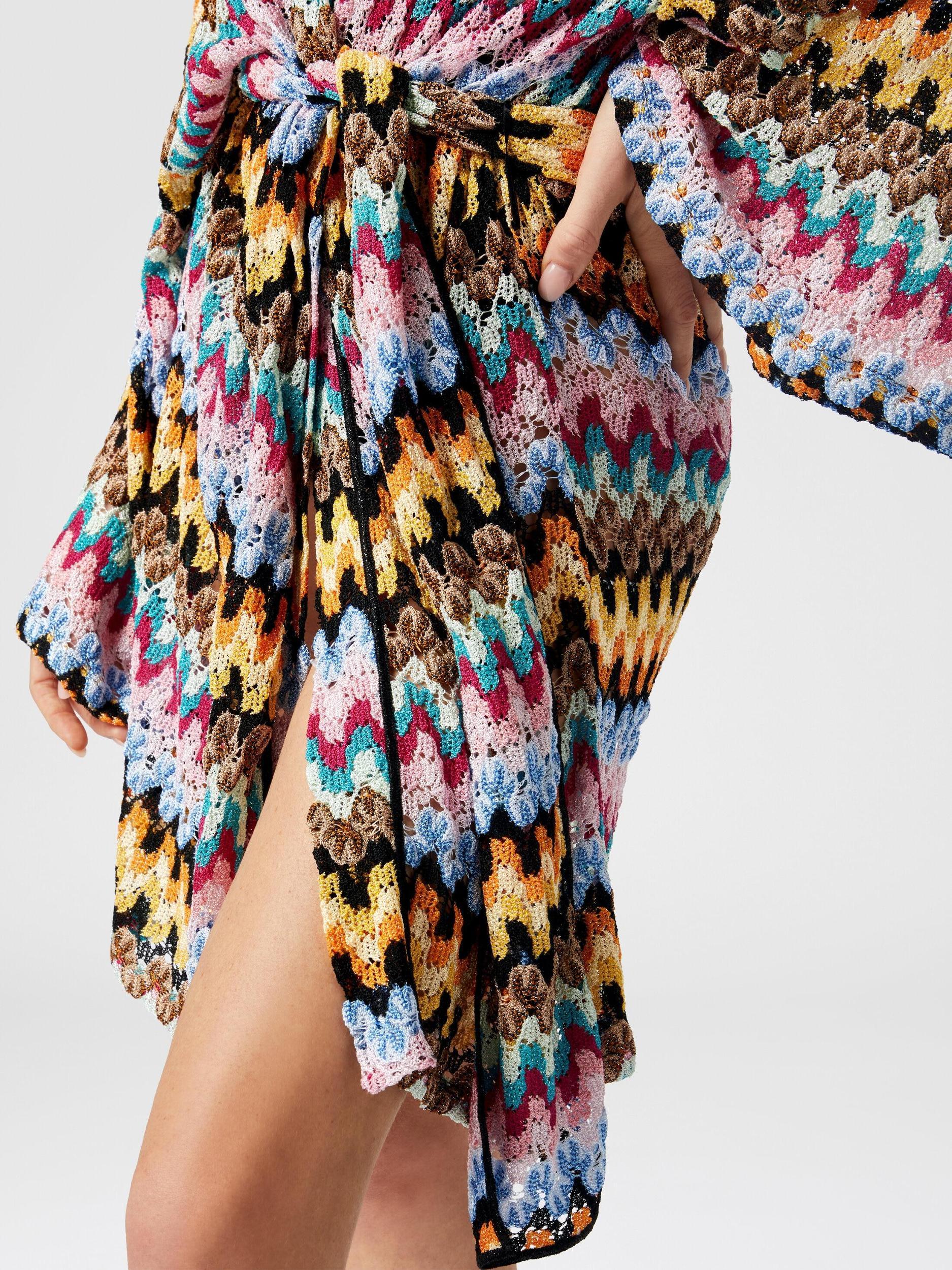 Kimono cover-up in lamé viscose lace with belt Product Image