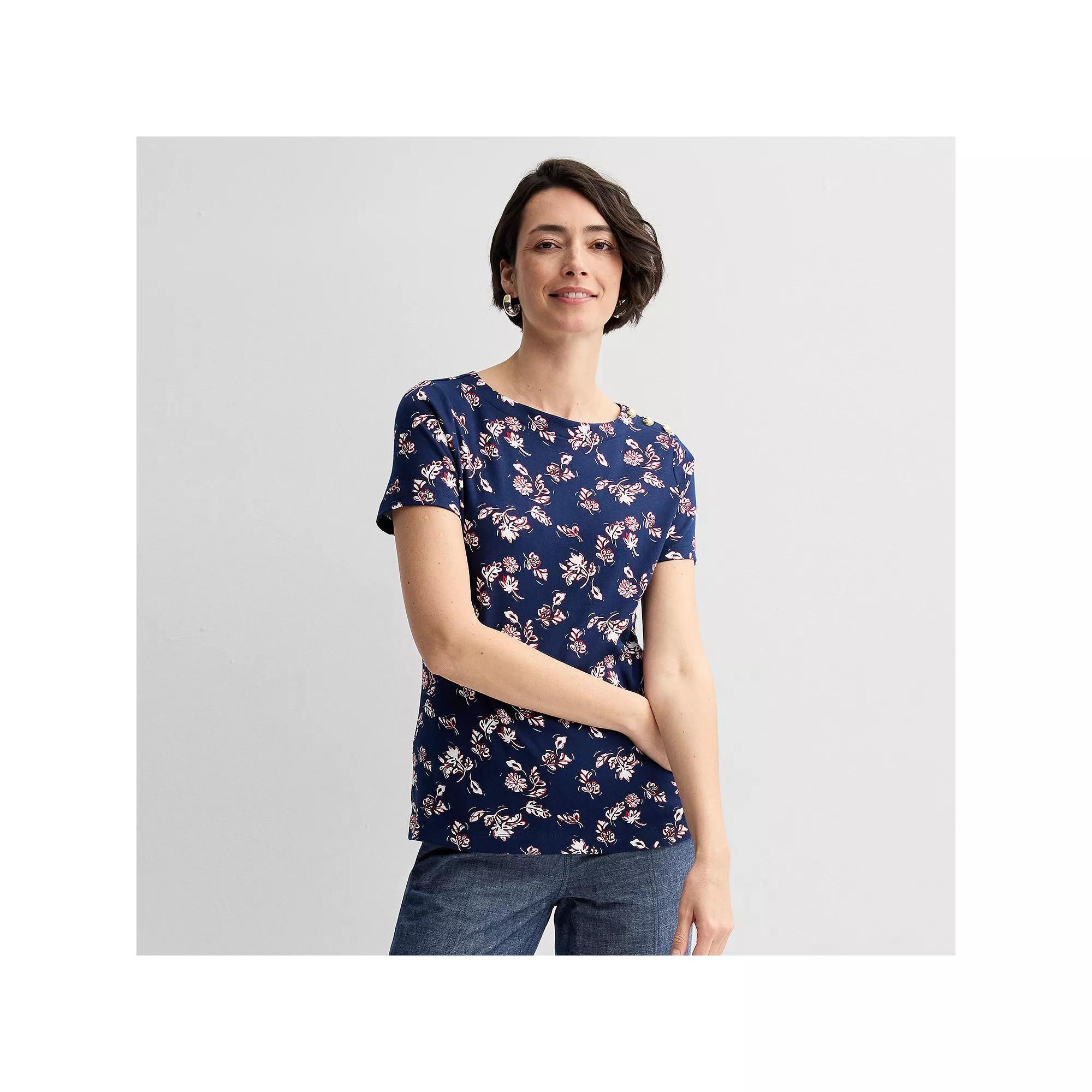 Women's Croft & Barrow® Button Shoulder Tee, Size: XXL, White Shore Product Image