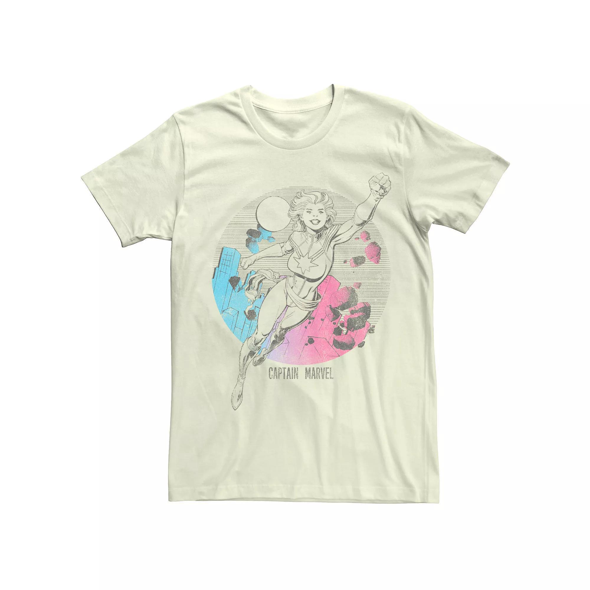 Men's Captain Marvel Comic Skyline Portrait Tee, Size: 3XL, Natural Product Image