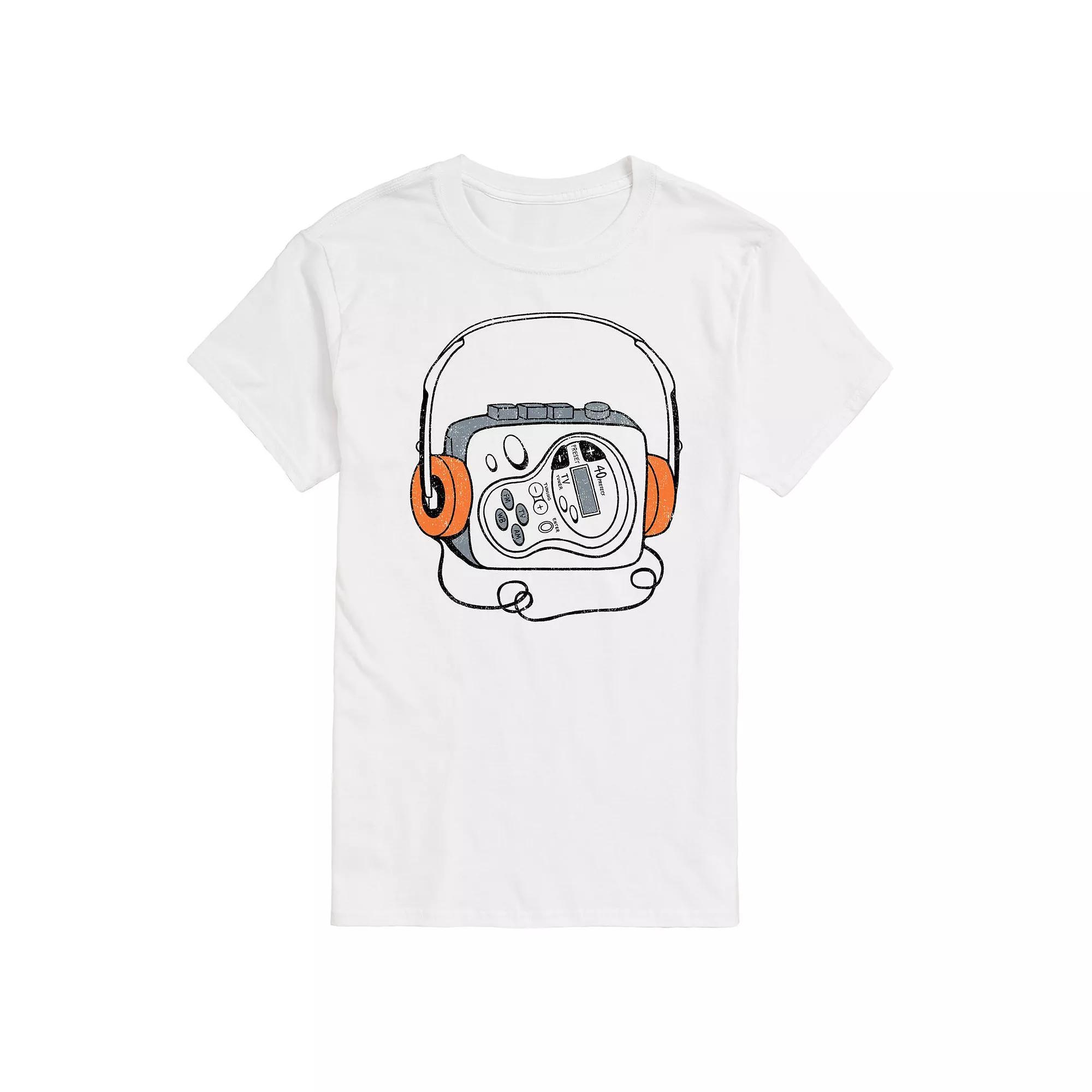 Men's Cassette Player Graphic Tee, Size: Large, Grey Gray Product Image