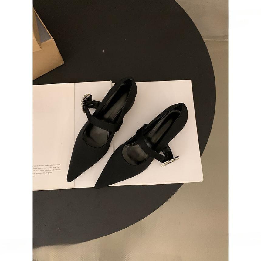 Chunky Heel Pointed Toe Rhinestone Buckled Mary Jane Pumps Product Image