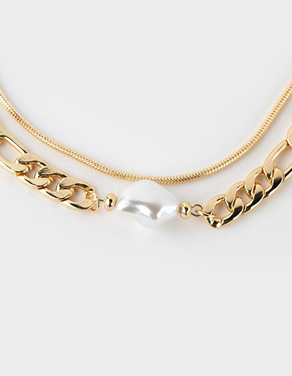 FULL TILT Layered Chain Pearl Necklace - GOLD Product Image