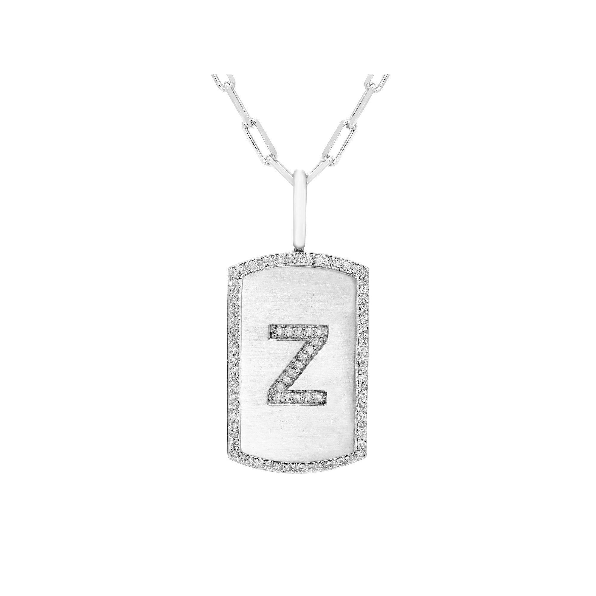 It's Personal Initial Sterling Silver & 1/4 Carat T.W. Diamond Dog Tag Necklace, Women's, Size: 20", Sterling Z Product Image