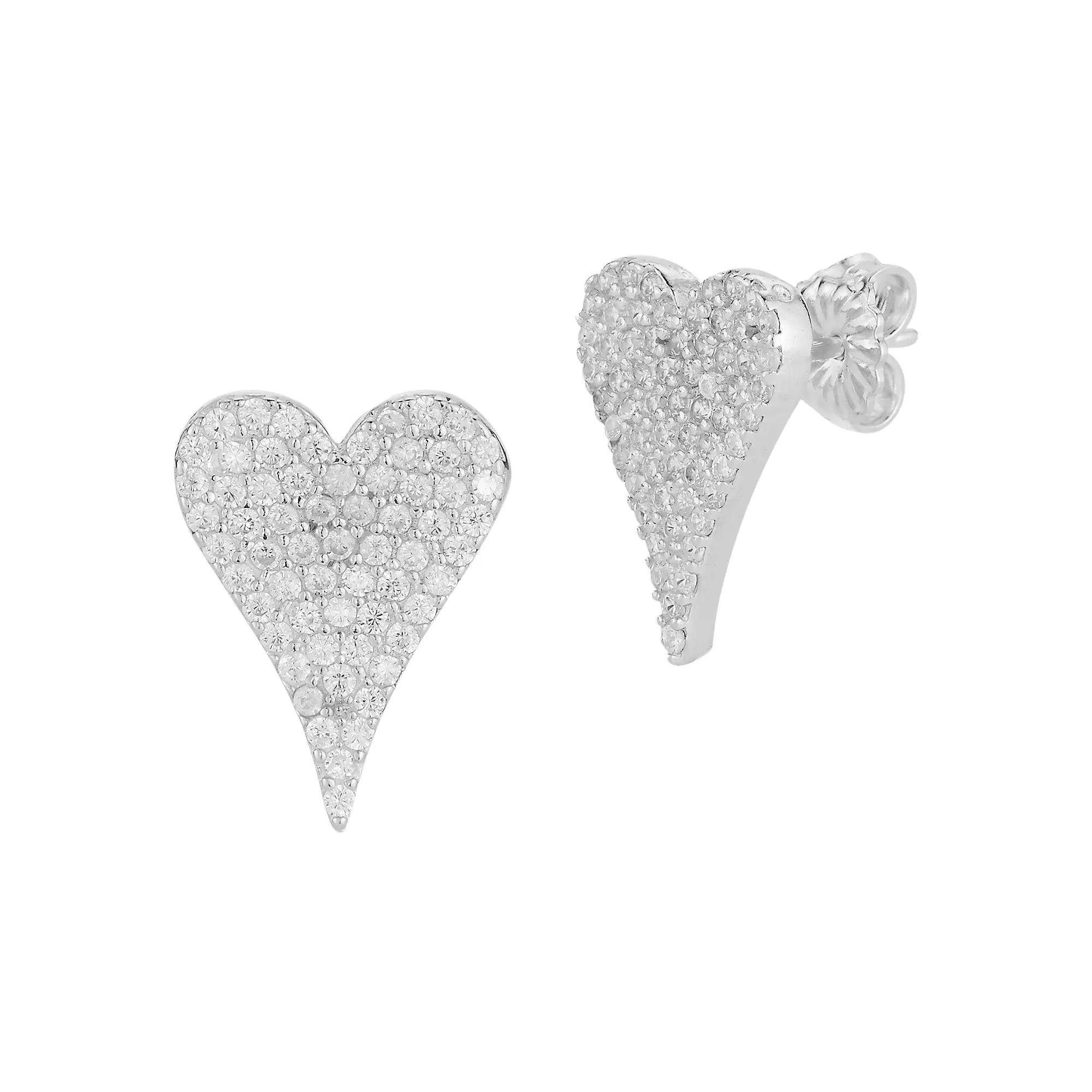 Sunkissed Sterling Cubic Zirconia Pave Dagger Heart Stud Earrings, Womens, Silver Tone Product Image
