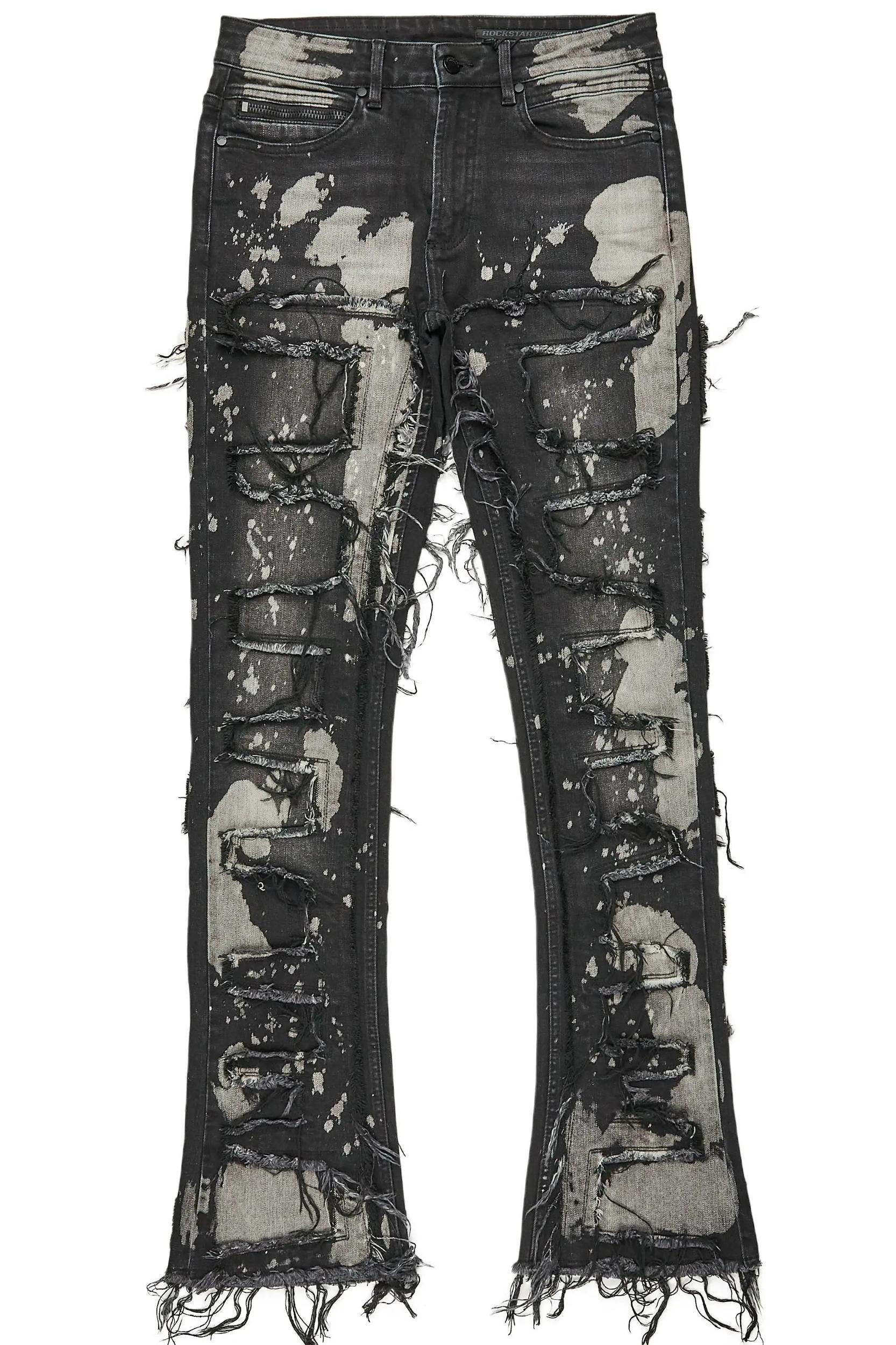 Laban Black Bleach Stacked Flare Jean Male Product Image