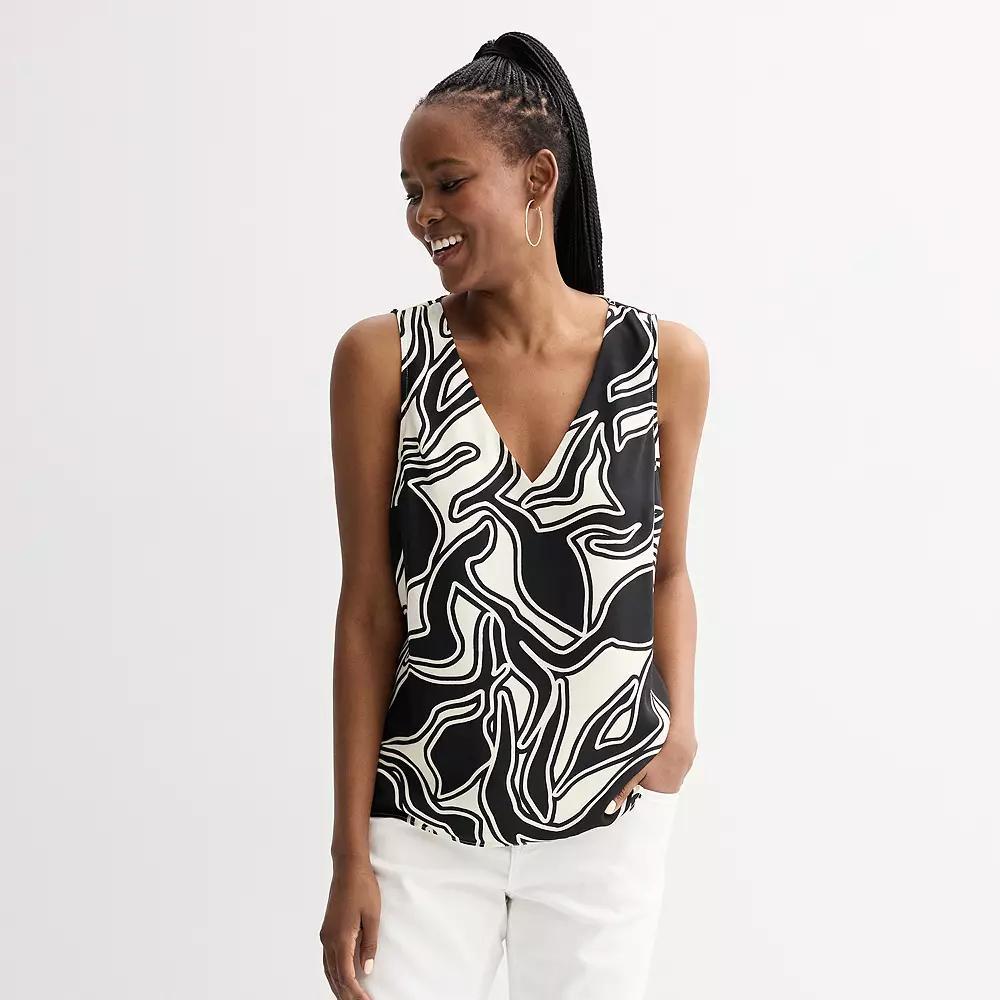 Women's Nine West V-Neck Tank Top, Size: Medium, Black Outline Abstract Product Image